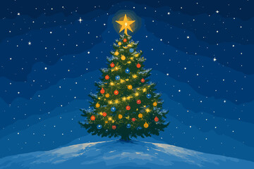 Obraz premium Holiday celebration christmas tree decorated with ornaments winter wonderland digital night sky festive atmosphere