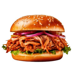 Pulled pork sandwich isolated on transparent or white background