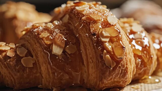 Delicious Croissants with Almonds and Syrup, A Mouthwatering Breakfast Pastry Delight