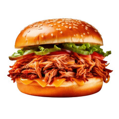 Pulled pork sandwich isolated on transparent or white background