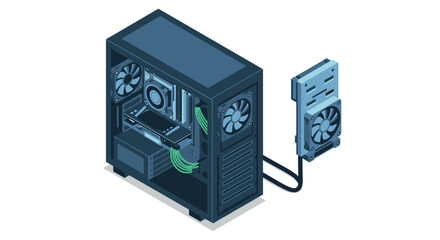 Obraz premium Isometric gaming pc with detached hard drive on white background