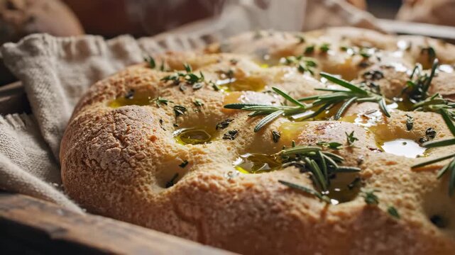 Delicious Focaccia Bread with Herbs and Olive Oil, a Culinary Delight for Food Lovers