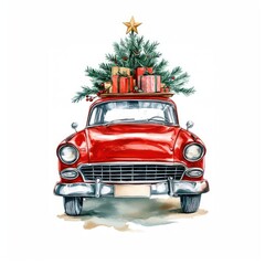 Vintage car with Christmas tree