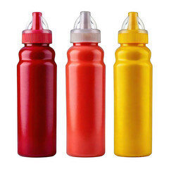 Set of squeeze condiment bottles isolated on transparent or white background