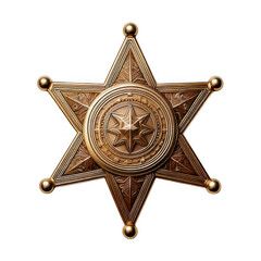 Sheriff's five-pointed star badge isolated on transparent or white background.