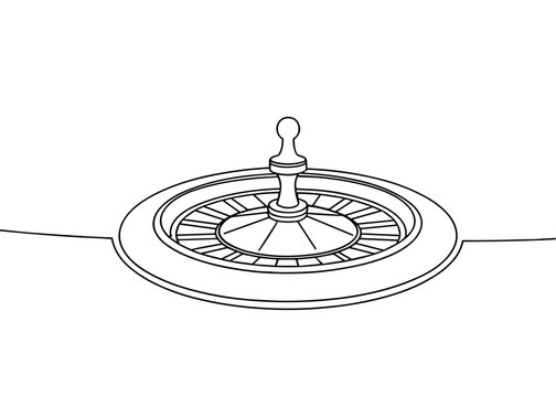Outline drawing of a roulette wheel with a spinning ball  