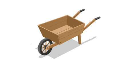 Isometric wooden wheelbarrow on white background