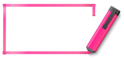 Frame of pink marker line drawn by hand with water based highlighter. Office stationery. Write with realistic pen. Blank banner. Rectangular board. Square empty border. Vector background
