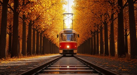 Autumn Tram Ride Through Golden Forest