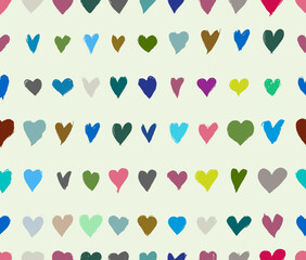 Seamless pattern hand lettering typography poster. Pastel colored hearts are made by hand and brush stroke. Vector seamless pattern. Romantic quote postcard, card, invitation, banner template.