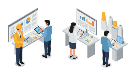 Isometric teamwork and data analysis in a collaborative office environment