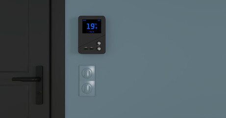 gros plan sur un thermostat d'ambiance avec le chauffage à 19°c pour faire des économies d'énergie