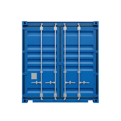 Blue shipping container with closed doors isolated on transparent background