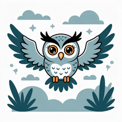 Cute Whimsical Owl Flying with makeshift wings Vector Illustration