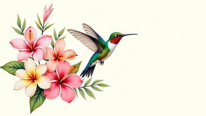 Obraz premium hummingbird with flower, showing beauty and charm in flight. The bird showcases colorful feathers and delicate floral arrangement adding elegance and delight.