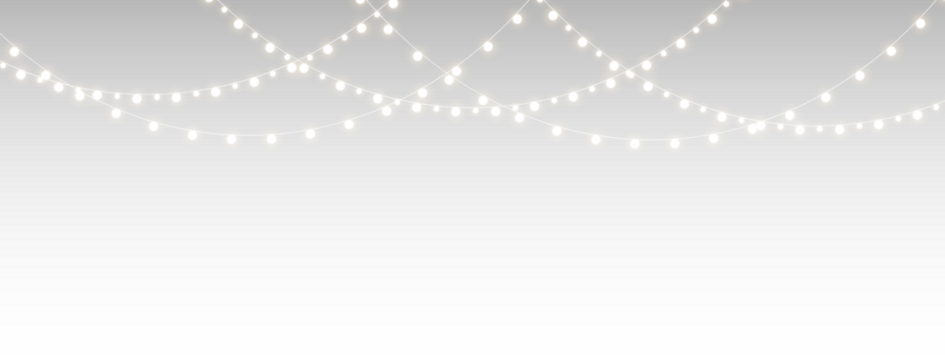 png festive garland with glowing bulbs, yellow string lights, banners, stars, and lamp elements, isolated vector for christmas, birthday, party, or holiday celebration