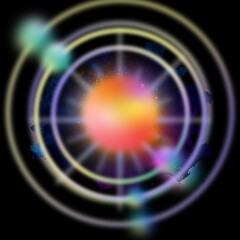 Abstract Energetic Atom Core with Neon Orbiting Rings and Flare - 1