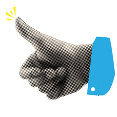 Male hand showing thumbs up with halftone texture,modern halftone collage cut out element