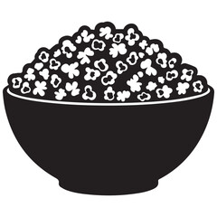 Black and white illustration of a bowl overflowing with popcorn