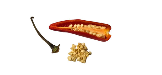 Macro Shot of Red Hot Chili Peppers with Visible Seeds and Bright Inner Flesh PNG Isolated on Transparent background