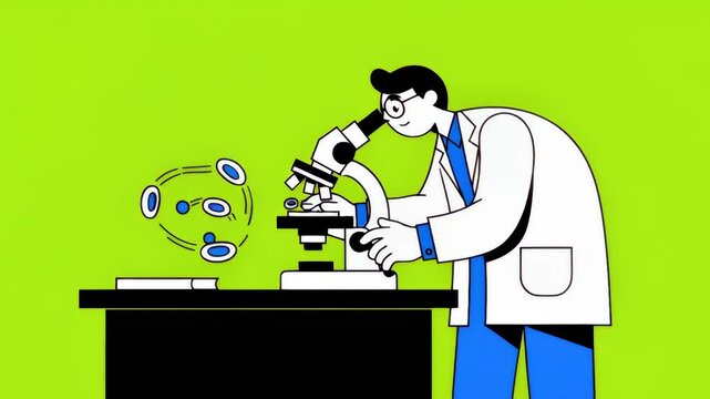 Scientist researching with microscope in laboratory