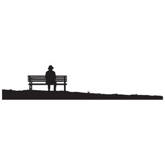 Solitary figure on a park bench overlooking a vast expanse