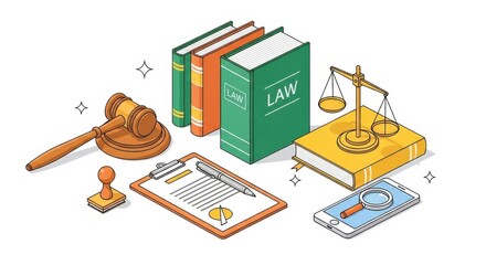 Exploring the World of Law With Books, Tools, and Symbols Representing Justice and Legal Work