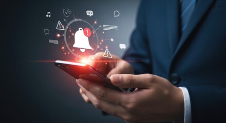 Technological Connection Thrives as Hand Interacts With Smartphone Amid Colorful Notifications