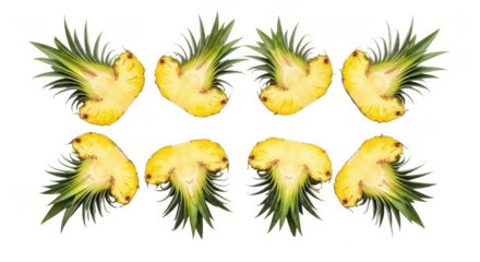 Eight pineapple slices isolated on transparent background