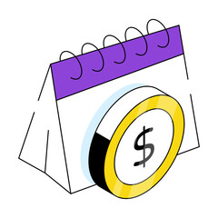 Icon of money with calendar, flat design of payment day