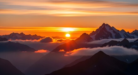Sunrise Glow Over Mountain Ridge Clouds