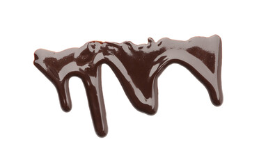 Flowing tasty melted chocolate on white background