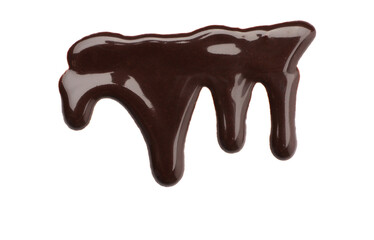 Flowing tasty melted chocolate on white background