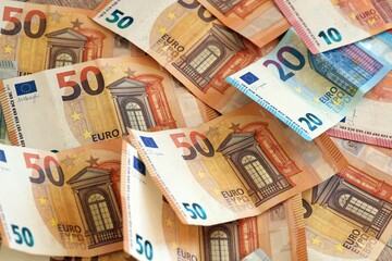 Euro money background. Euro Banknotes Design. Euro cash payment and wages. Cash background. Banknotes of European Union