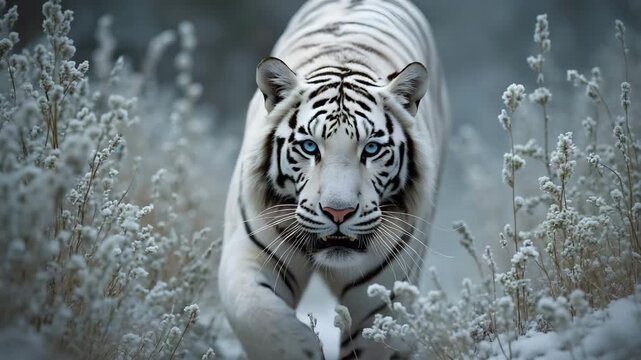White Tiger in Snowy Forest
