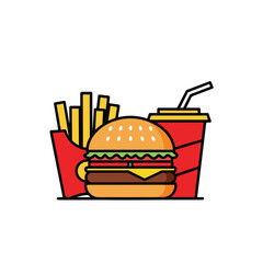 Colorful Vector Illustration of a Delicious Hamburger Fries and Drink Combo.