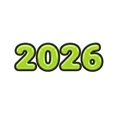 Bright green cartoon style 2026 number text isolated