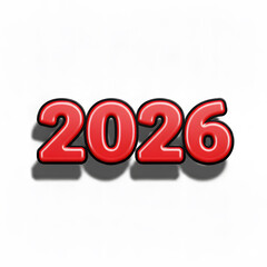 Red 3d numbers 2026 with shadow effect new year