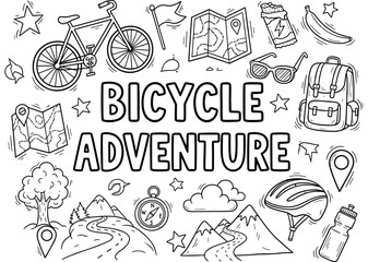 Obraz premium Bicycle adventure: doodles of outdoor cycling journey with maps and gear