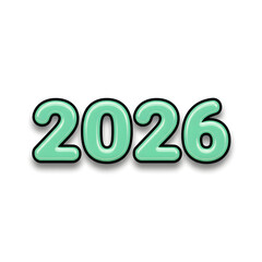 Bright teal 2026 numbers with shadow isolated on a white background