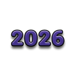 Shiny purple 3d numbers 2026 isolated on a white background