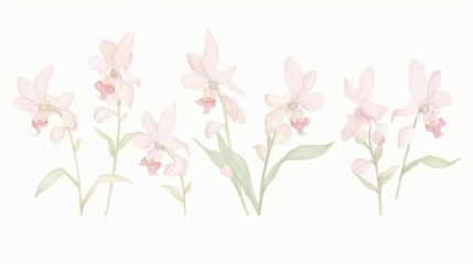 Orchids as divider line watercolour illustration graphics blossom pattern.