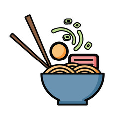 Stylized Ramen Bowl with Chopsticks Egg and Green Onion Illustration.