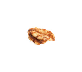 Delicious granola in air isolated on white