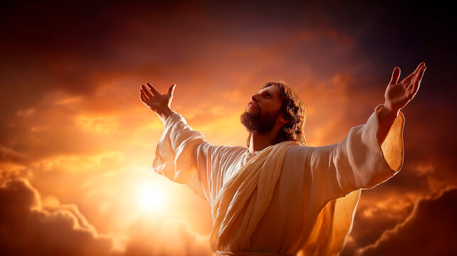 Embracing redemption scene showing Jesus Christ's welcoming open armed forgiveness gesture in Christian faith divine infinite mercy spiritual transformative grace religious prof