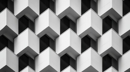 Obraz premium Interlocking geometric cubes form an abstract building facade pattern.