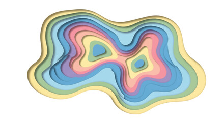 Multicolored abstract shape with wavy edges and layered colors on a white background.