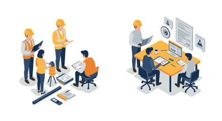 Isometric teamwork in civil engineering and office work environments