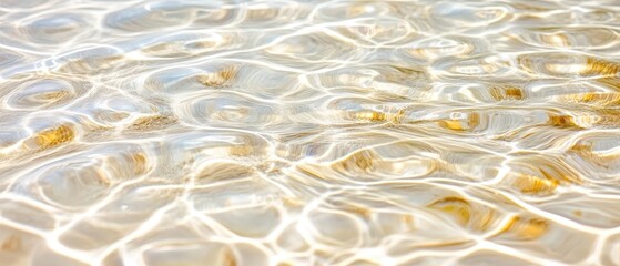 Clear water surface with shifting light patterns and golden sandy bottom, symbolizing natural purity and ecological balance.