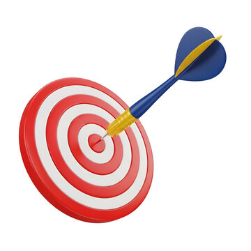 3d icon of a dart hitting the bullseye on a dartboard, isolated on transparent background